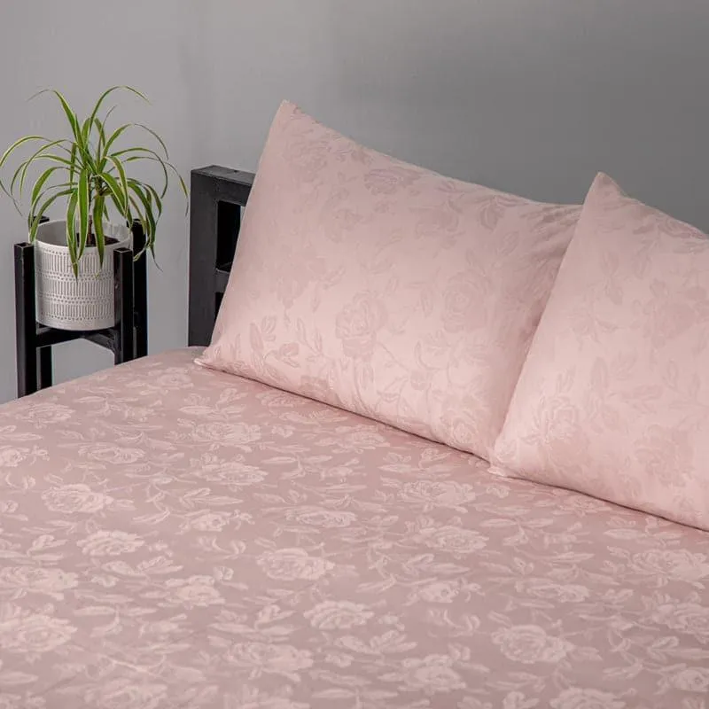 Fruva Floral Jacquard Cotton Bedsheet (Pale Pink) - 300 TC media 4