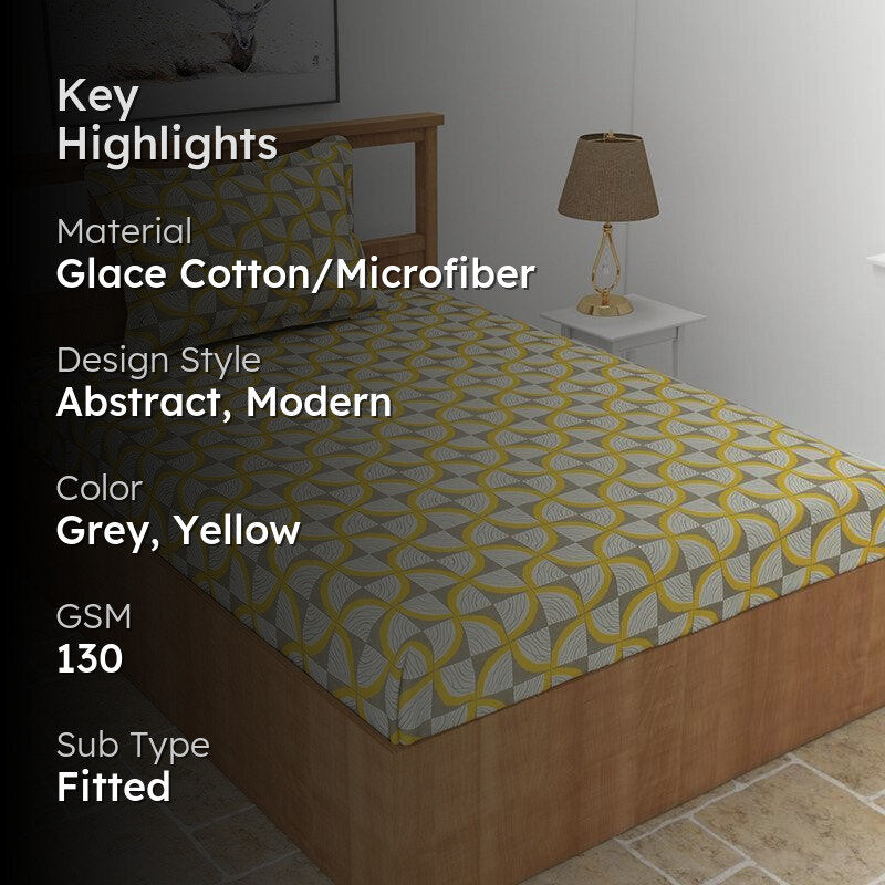 Selenia Floral Microfiber Bedsheet (Grey & Yellow) - 130 GSM media 2