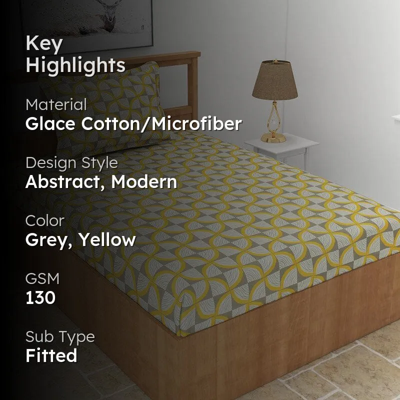 Selenia Floral Microfiber Bedsheet (Grey & Yellow) - 130 GSM media 2