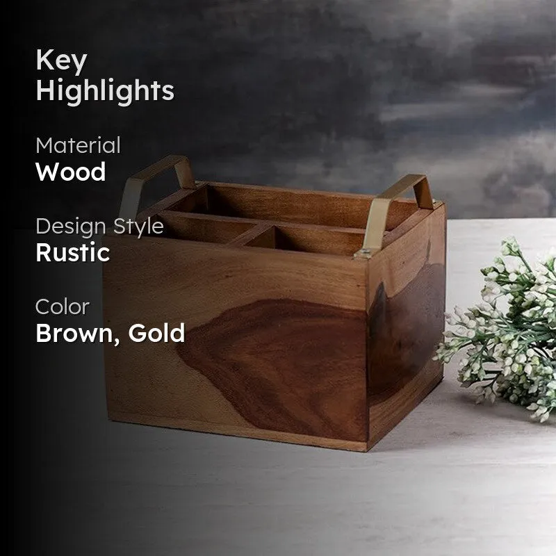 Iroko Cutlery Holder - Brown & Gold media 2