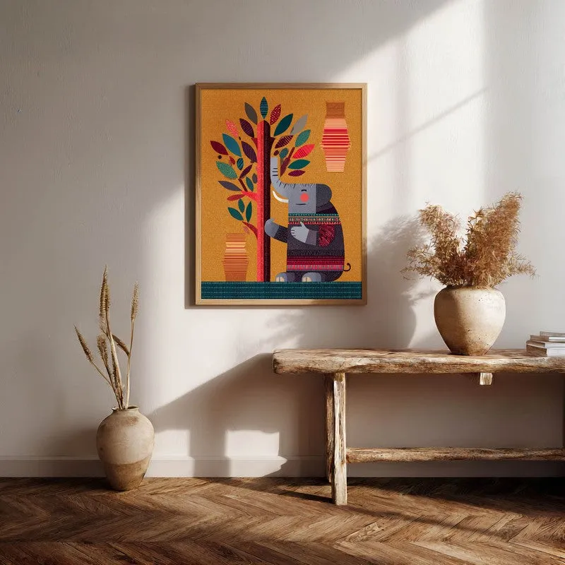 Playful Elephant Canvas Wall Painting With Brown Frame media 4