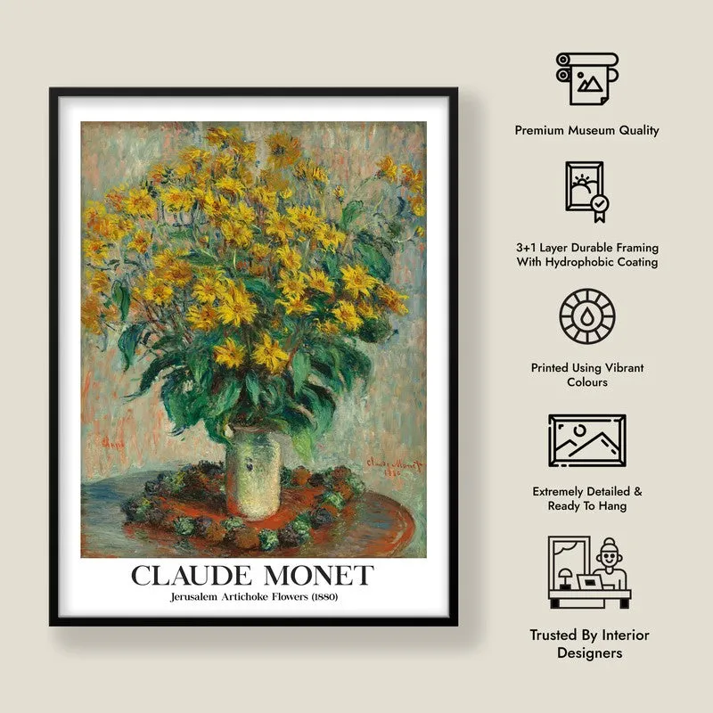 Jerusalem Artichoke Flowers Archival Canvas Wall Painting - Black Frame media 8