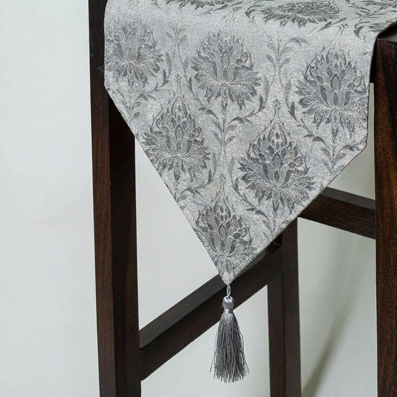 Italian Rose Jacquard Table Runner- Grey media 5