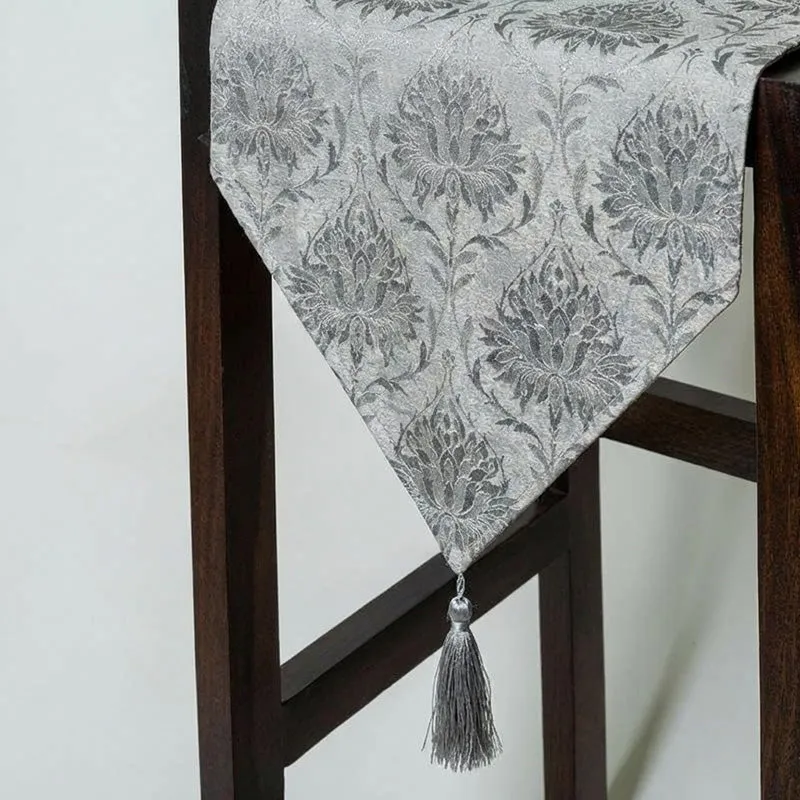Italian Rose Jacquard Table Runner- Grey media 5