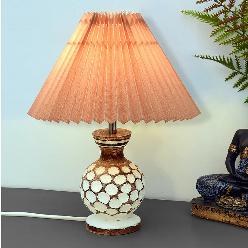 French Pleat Bubble Wooden Table Lamp - Beige,Brown,White media 2