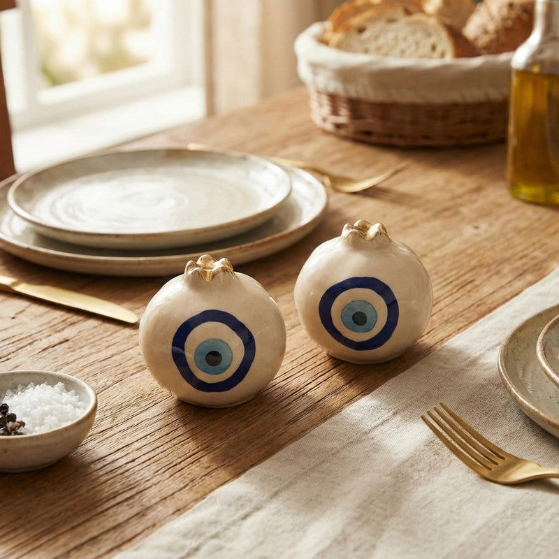 Artisan EvilEye Ceramic Salt & Pepper Bottle (50 mL each) - Set Of Two