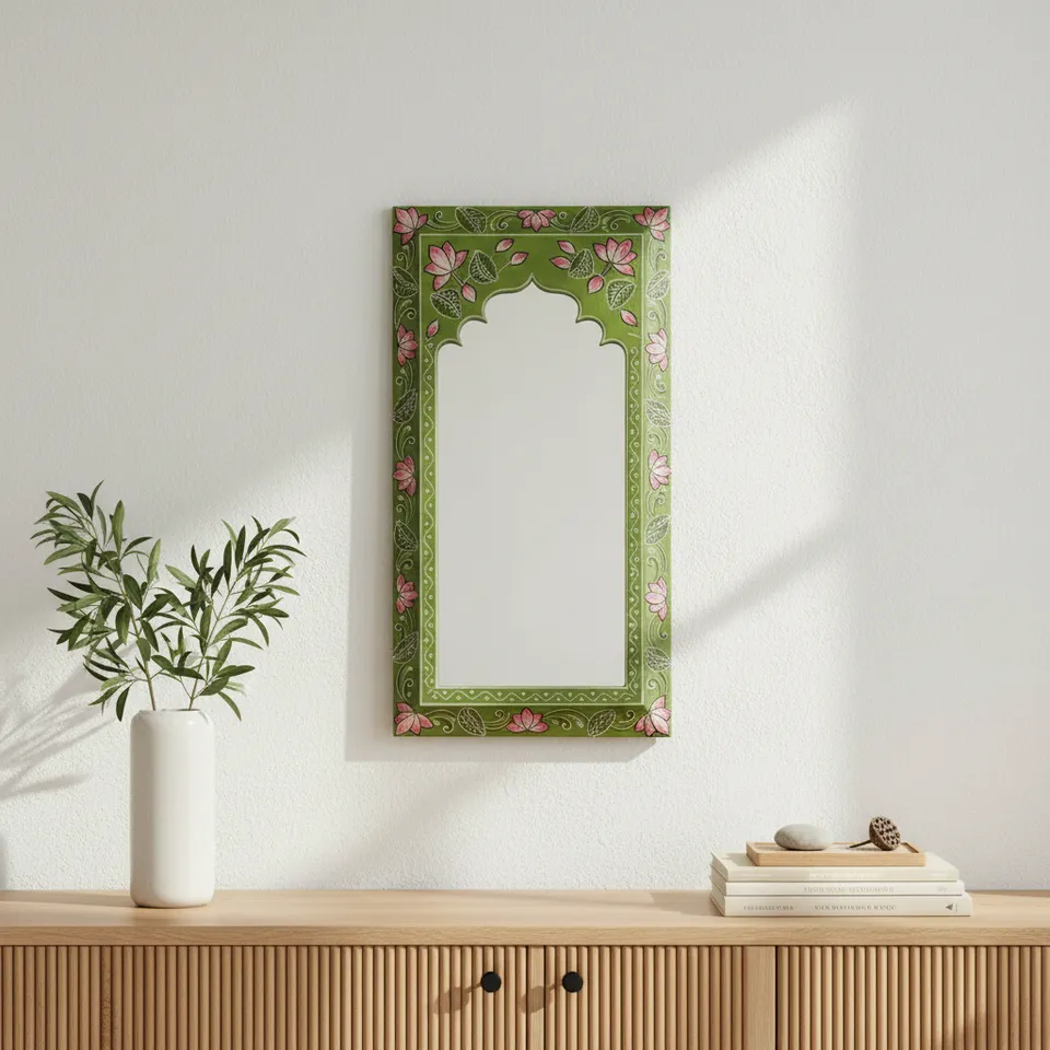 Decorative Wooden Wall Mirror - Green media 1