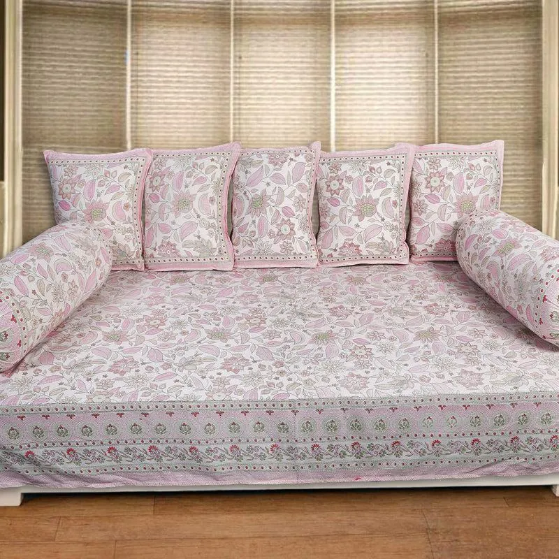 Ansa Flora Diwan Set (Pink) - Eight Piece Set media 1
