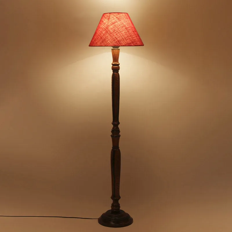 Hima Vintage Wooden Floor Lamp With Jute Shade - Pink media 4