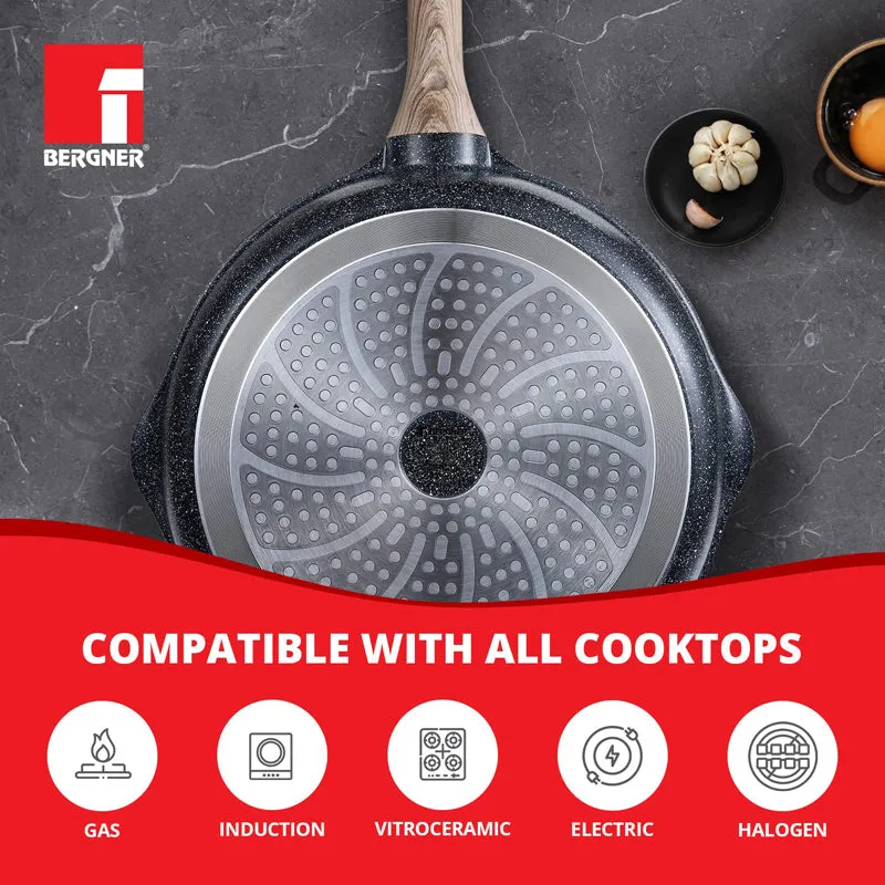 Bergner Marble Non-Stick Deep Frypan With Lid (Grey) - 3200 ML media 6