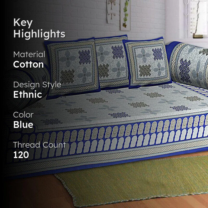 Jonaki Printed Diwan Set (Blue) - Six Piece Set media 2