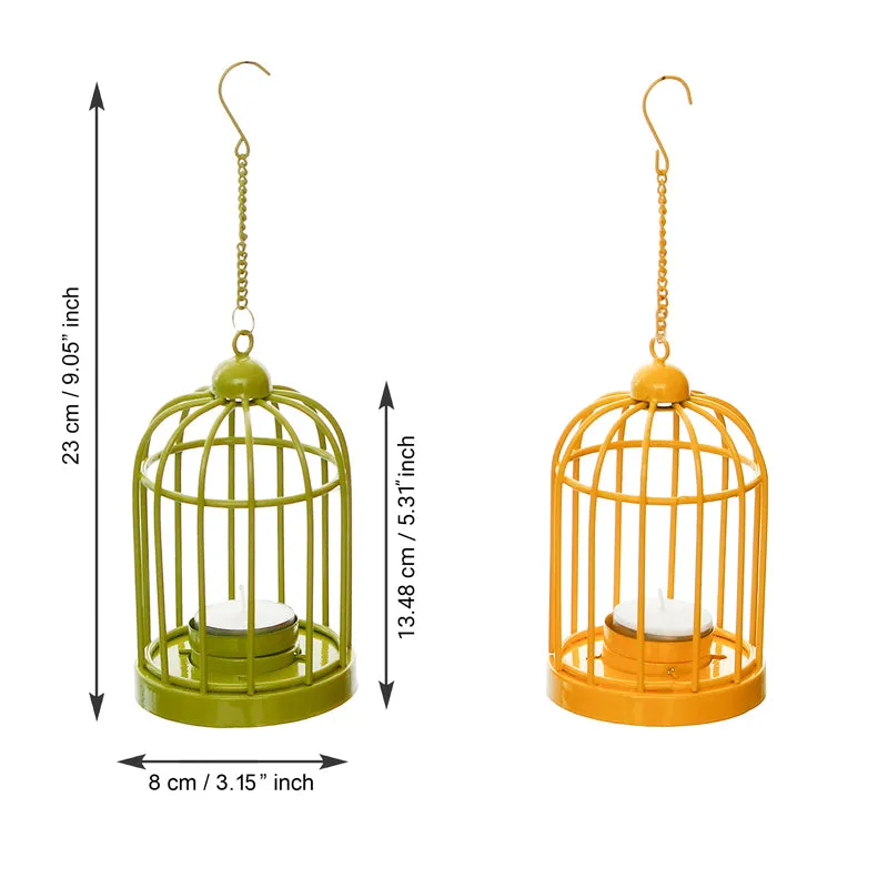 Cage Shape Tea Light Candle Holder - Green & Yellow media 4