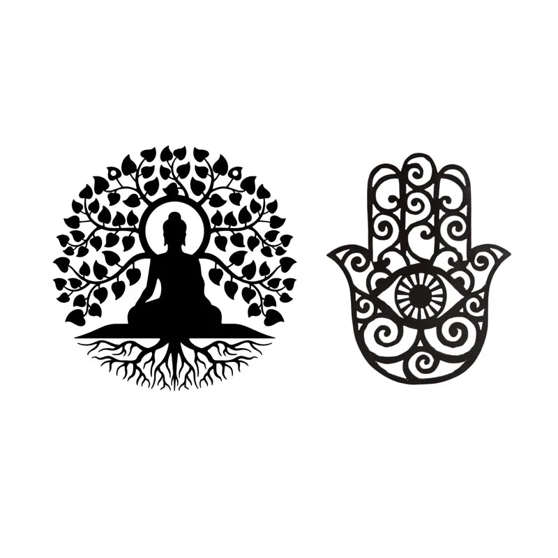 Buddha With Hamsa Hand Iron Wall Accent- Set Of Two media 3