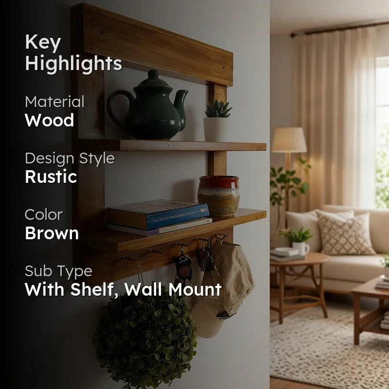 Evolv Wooden Wall Shelf Organiser with Key Holders media 2