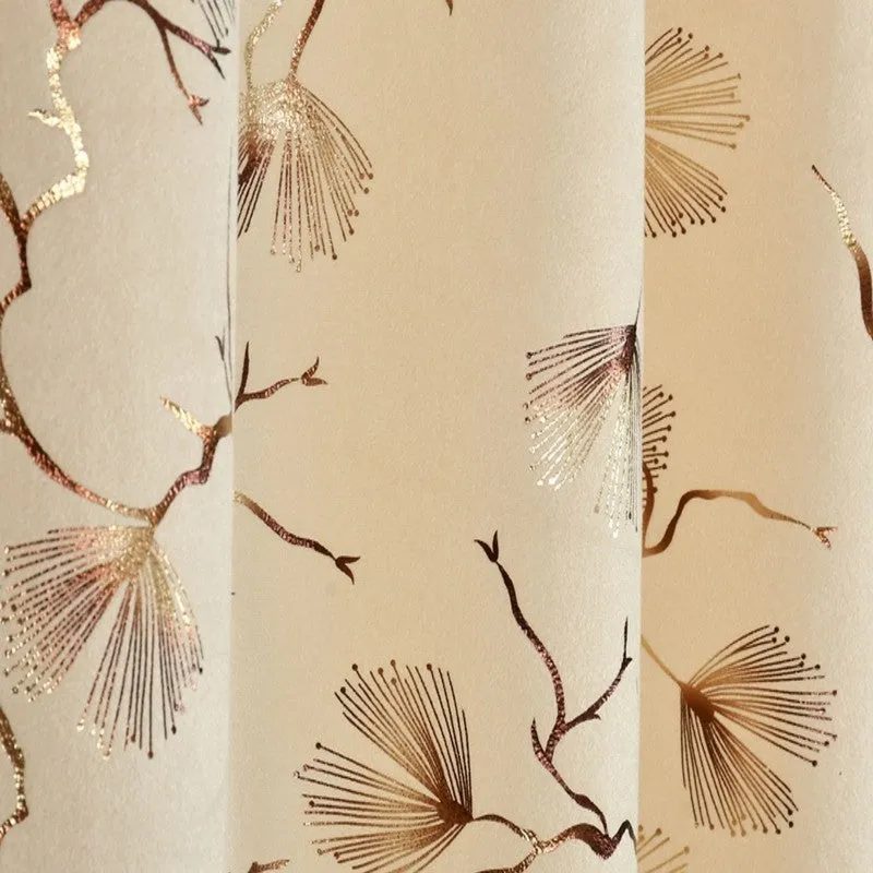 Soft Edge Flow Printed Velvet Curtain - Ivory,Gold media 5