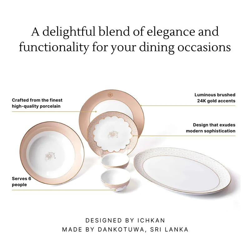 Gilded Legacy 24k Gold Brushed Porcelain Dinner Set (Peach) - 21 Piece Set - 11