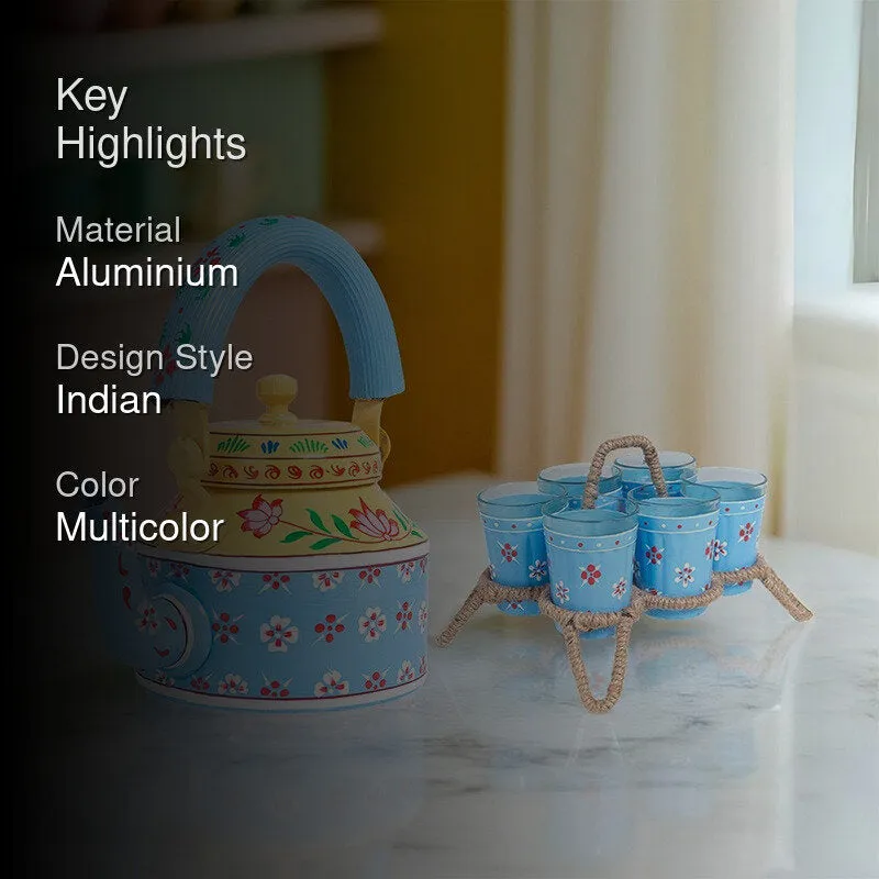 Brew Serve Handpainted Tea Set With Stand  - Eight Piece Set media 2