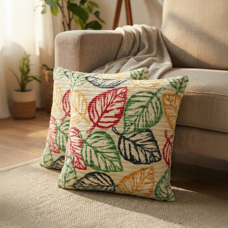 Squarecraft Cushion Cover (Yellow, Red) - Set Of Two