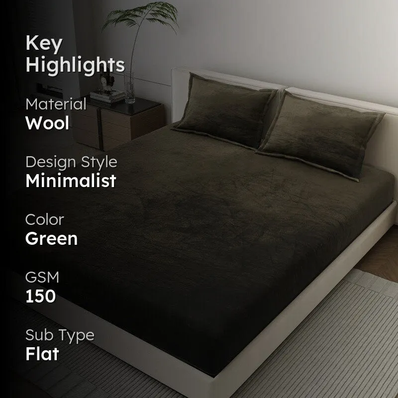 VelvetDream Woolen Bedsheet (Olive Green) - 150 GSM media 2