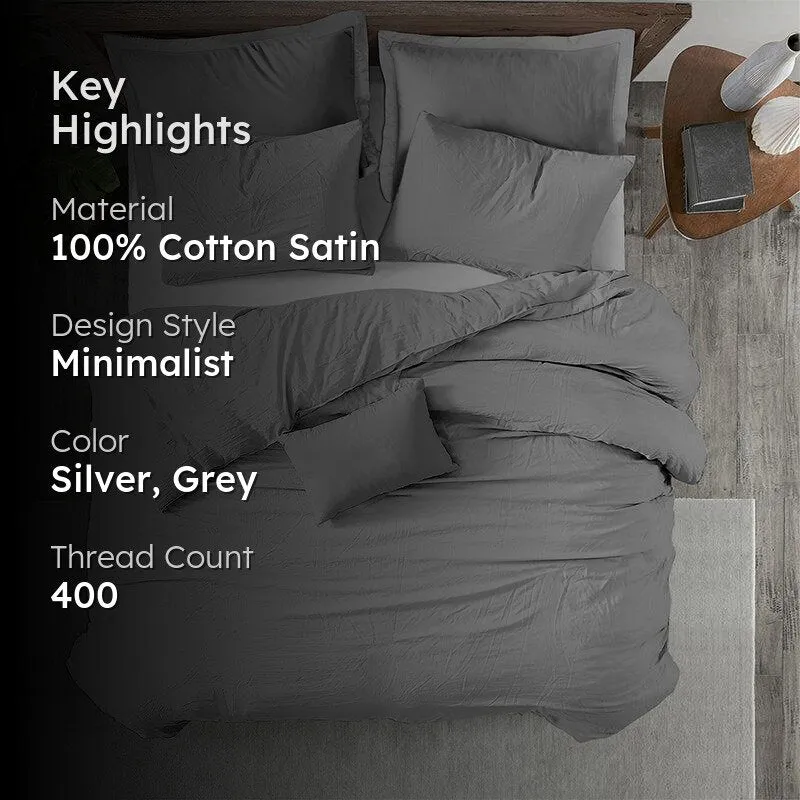 Evelyn 100% Cotton Satin Weave Bedding Set - Silver - 400 TC media 2
