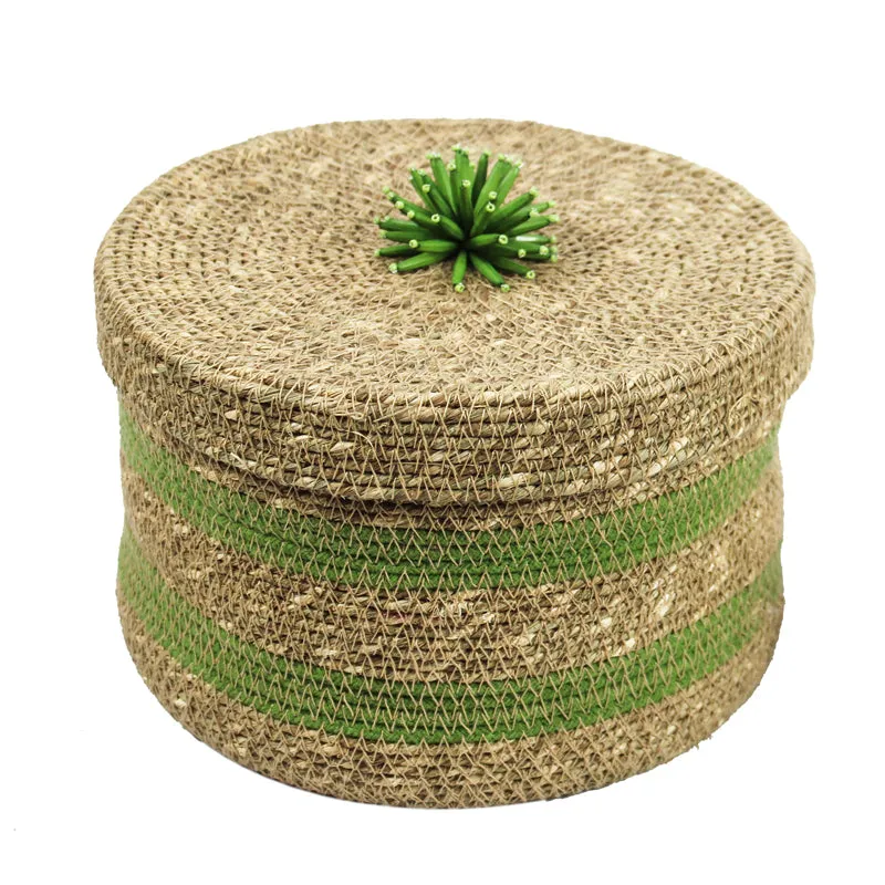 Knitraa Sea Grass Natural Fiber Storage Basket (Green/Beige) - Set Of Two media 3