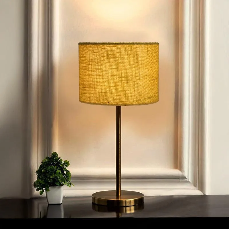 Loft Gleam Jute & Metal Table Lamp (Drum) - Yellow,Gold media 1
