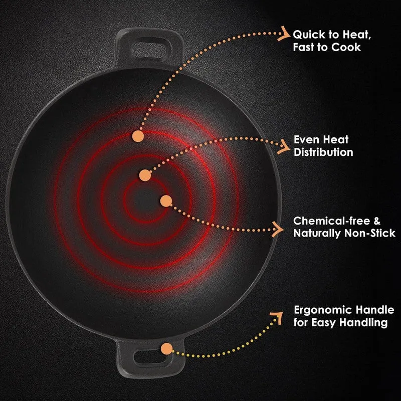 Solara Cast Iron Round Kadhai Without Lid - 2300 mL/10 Inch media 5