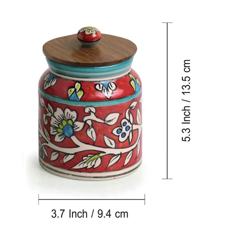Rang-E-Gul Handpainted Ceramic Multi-Utility Jar With Tray (440 mL Each) - Four Piece Set media 7