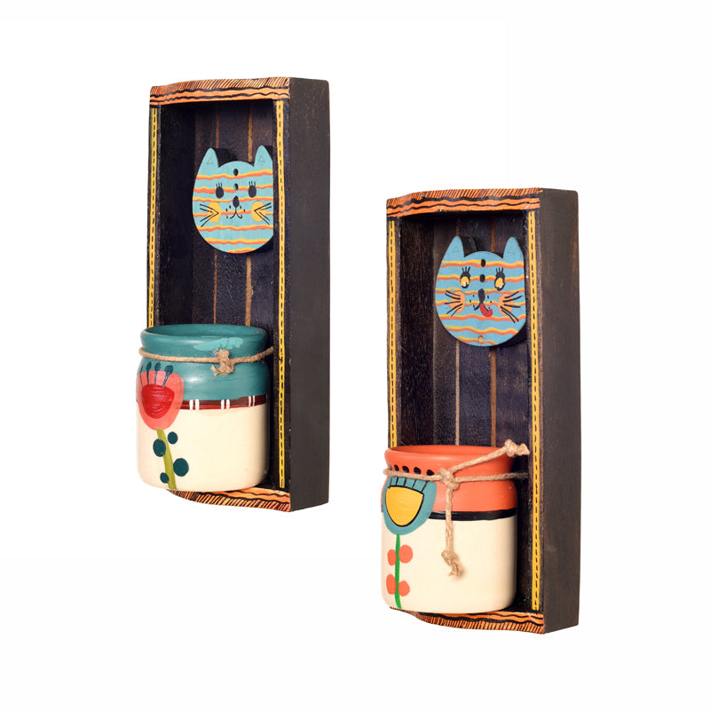 Cat Art Wood & Ceramic Wall Shelf - Set Of Two media 5