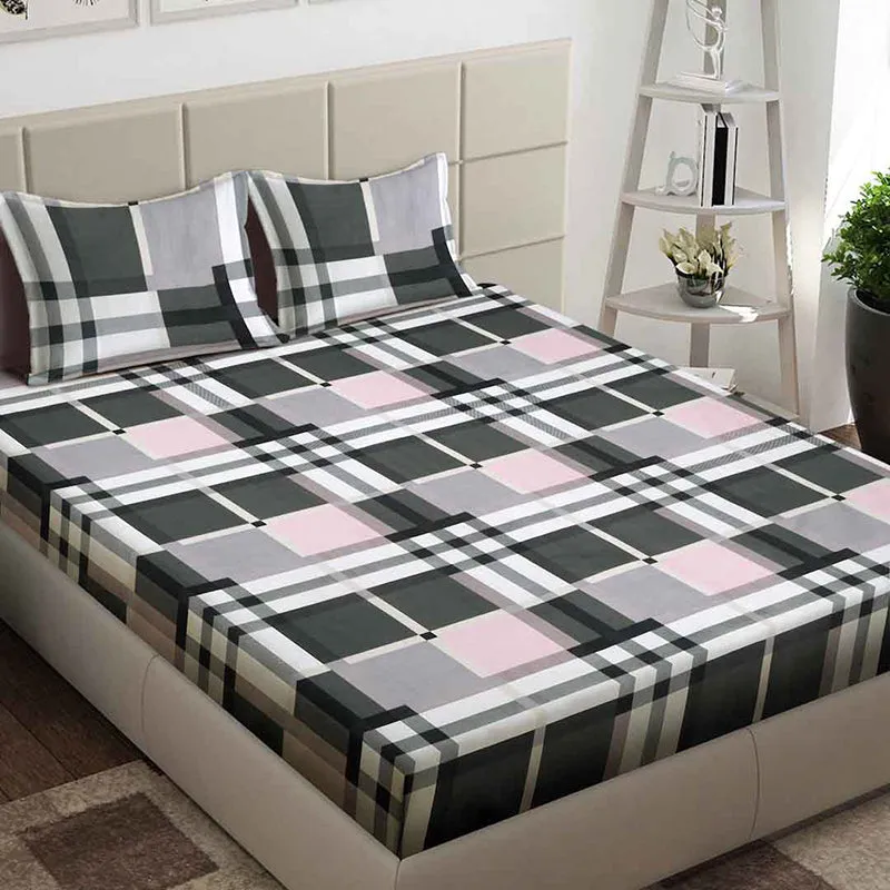 Pink Onyx Geometric Bedsheet - 130 GSM media 1