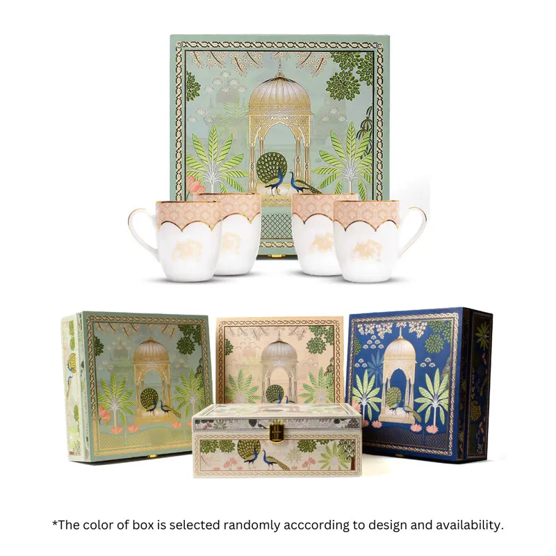 Gilded Legacy Coupe 24k Gold Brushed Porcelain Coffee Mug(280 mL Each/Peach) - Set Of Four media 9