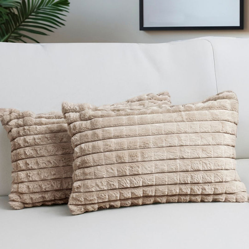 Frost Waffle Beige Cushion Cover (Rectangle)  Set of Two media 2