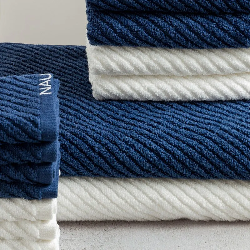 Nautica Riviera Soft Cotton Towel Set (White & Dark Blue) - Fourteen Piece Set media 5
