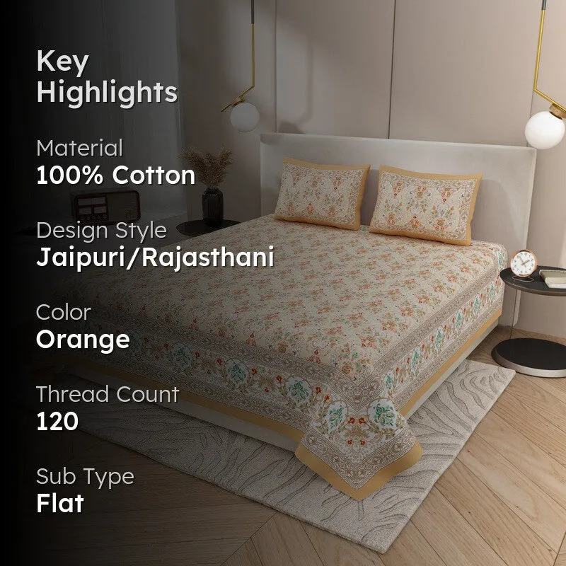 Rang Flowy Cotton Bedsheet (Orange) - 120 TC media 2