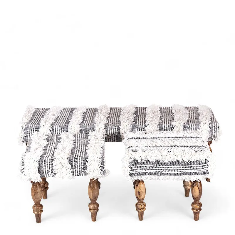 Aurex Sheesham Wooden Bench with Stools (Grey) - Three Piece Set media 4