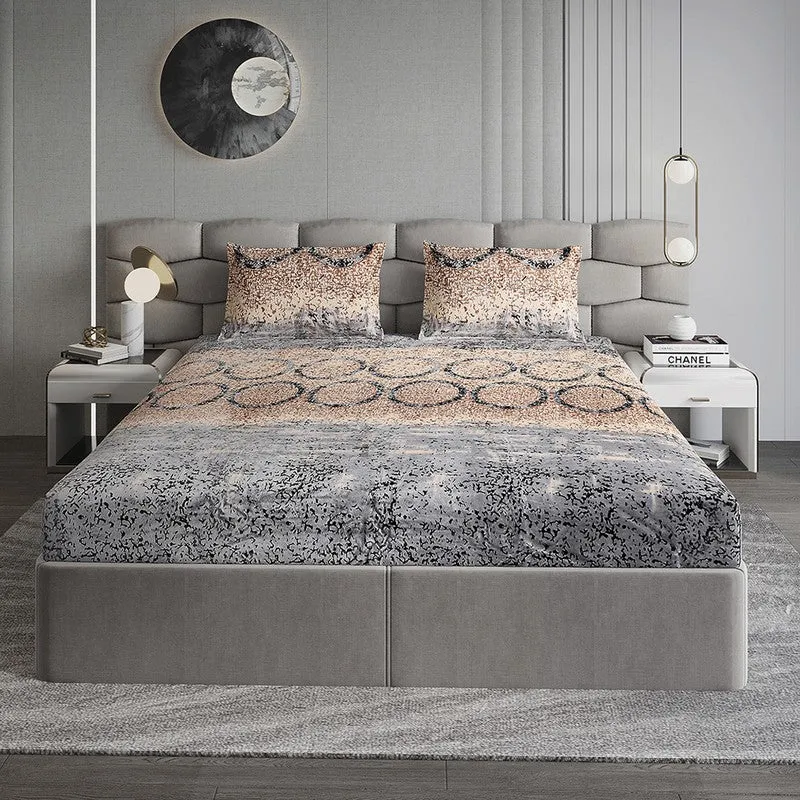Monte Carlo Pattern Nest Bedsheet (Grey,Beige) - 280 GSM media 1