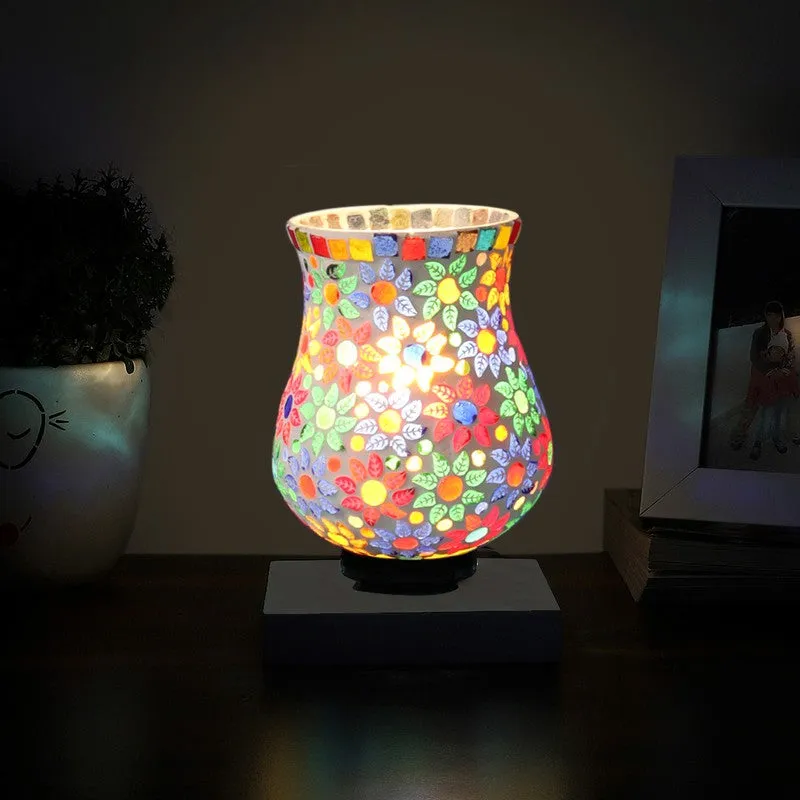 Emberra Mosaic Glass Table Lamp With Wooden Base - Multicolor media 3