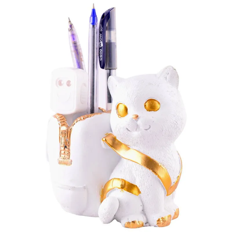 Meow & Mark Painted Polyresin Pen Stand - White media 3