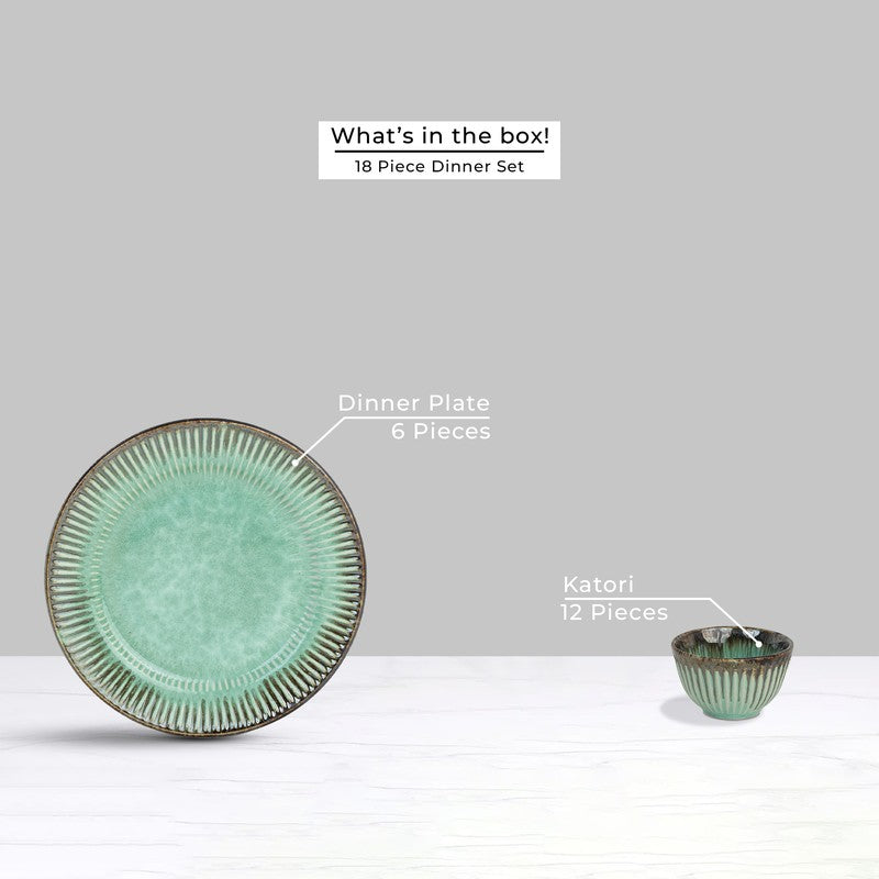 Rustic Green Ceramic Dinner Set - 18 Piece Set media 4