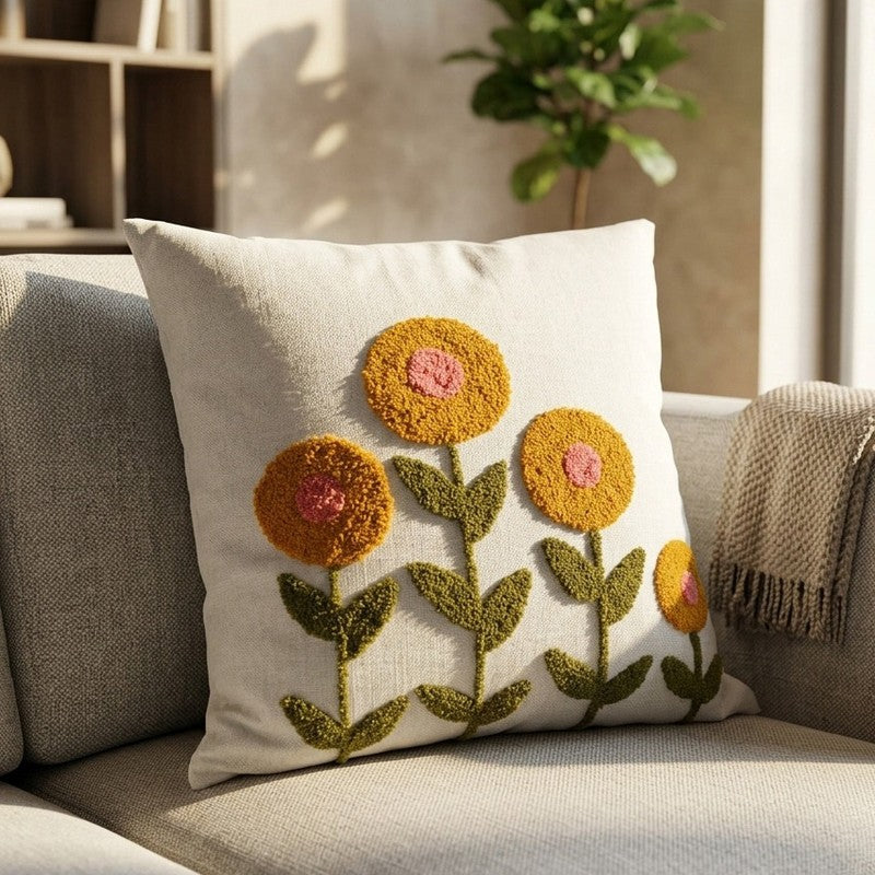 Tufted Petals Cotton Cushion Cover