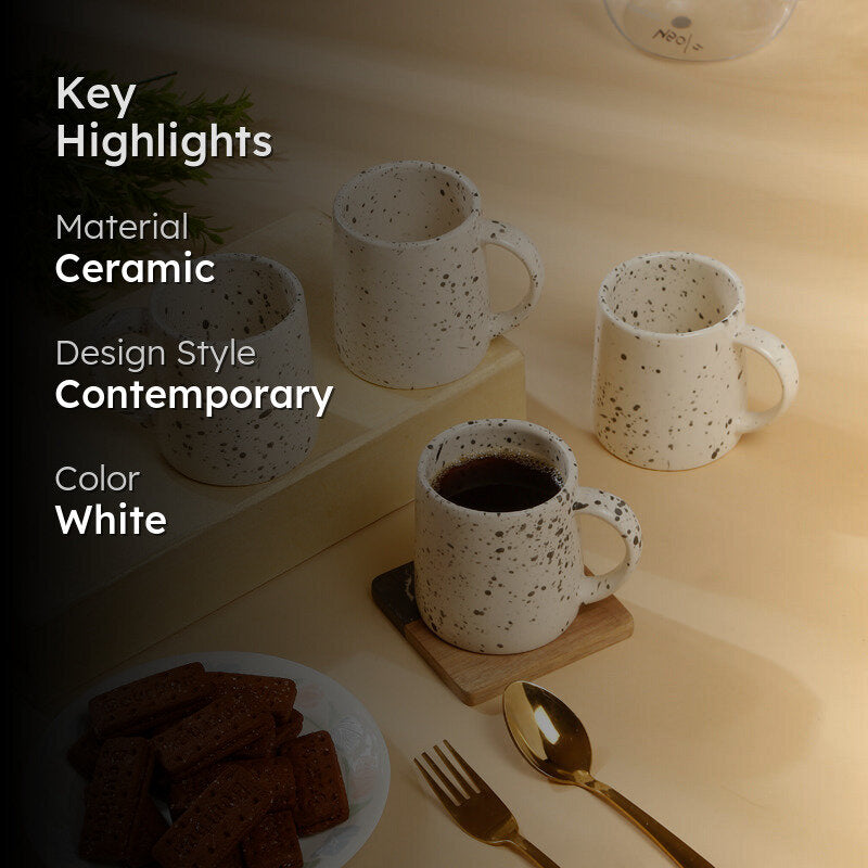 Splash Ceramic Coffee Mug (300 mL Each,White) - Set Of Four media 2