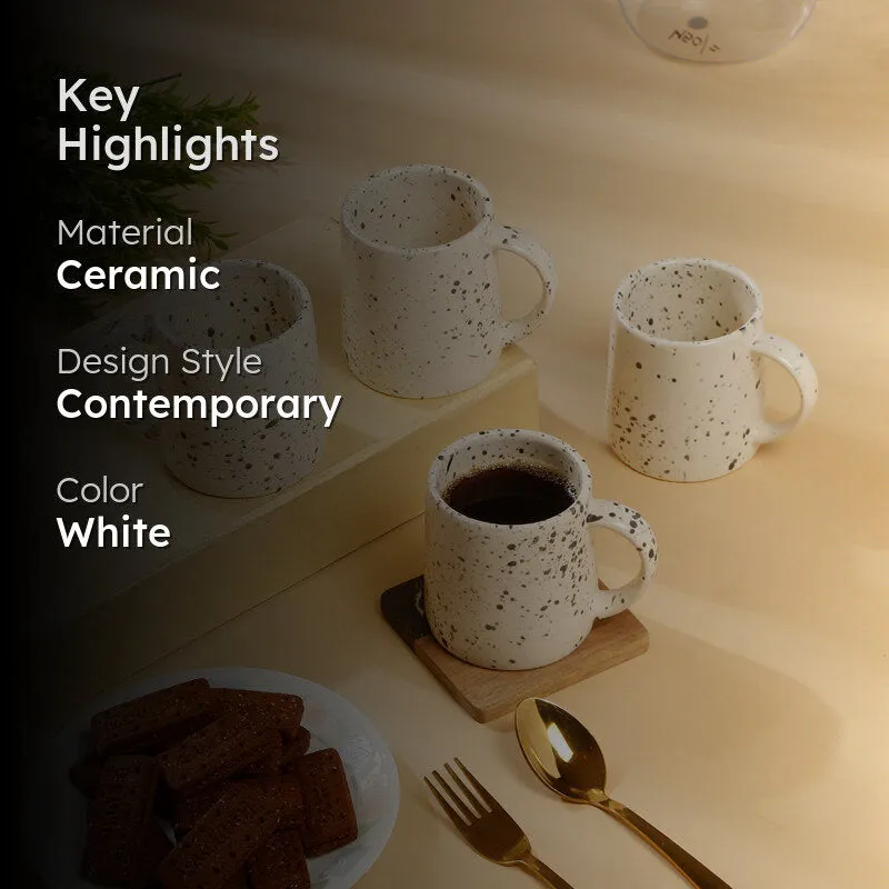 Splash Ceramic Coffee Mug (300 mL Each,White) - Set Of Four - 2