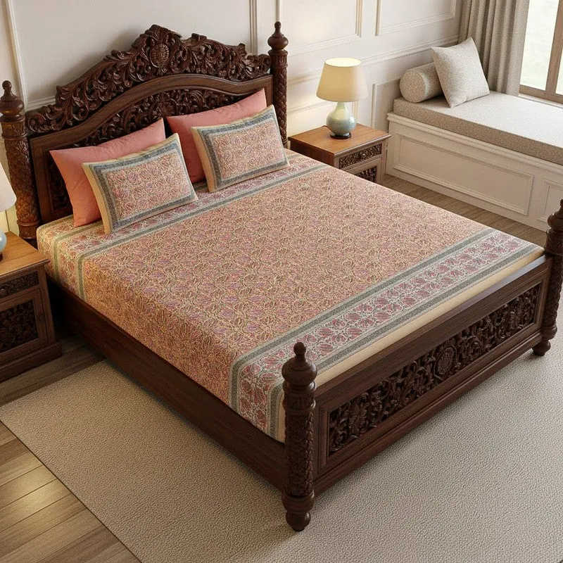 Sadhana Cotton Bedsheet (Peach) - 180 TC media 1