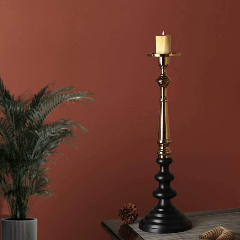Cove Pillar Candle Holder (Black & Gold) - Large
