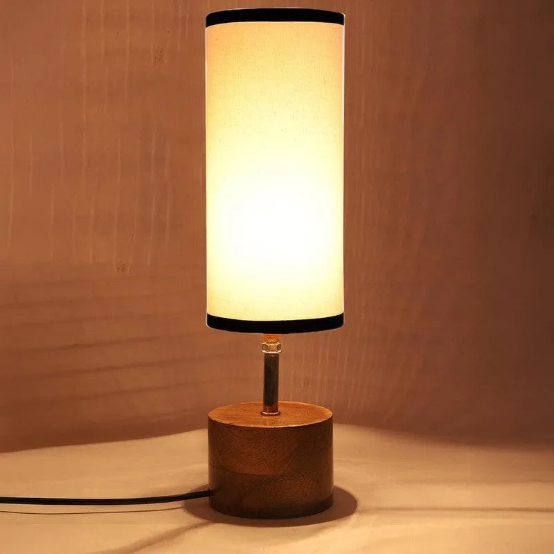 Rustic Wood & Fabric Table Lamp - White,Black media 5
