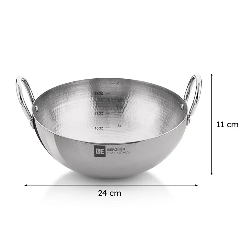 Bergner Stainless Steel Hammered Kadhai - 2900 mL media 8