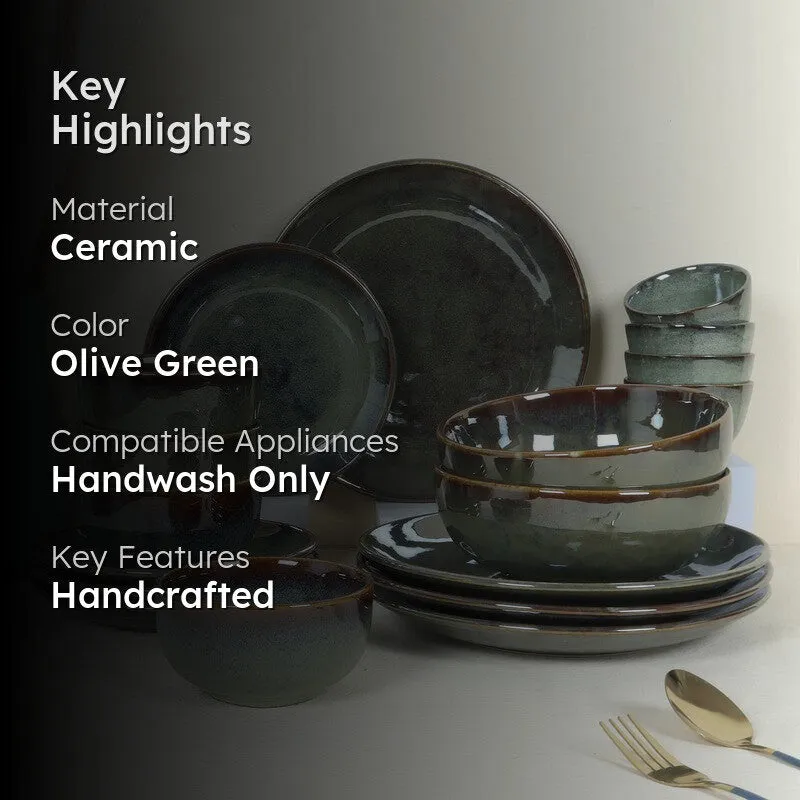 Regal Feasts Ceramic Dinner Set (Olive Green) - 18 Piece Set media 2