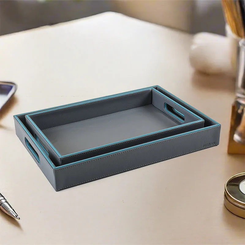 Tisca Faux Leather Serving Tray (Grey) - Set Of Two media 1