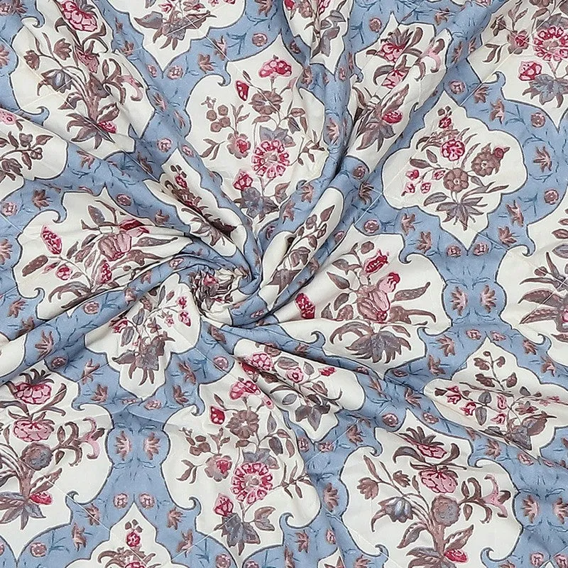 Monte Carlo Bloomira Floral Brown & Polyester Reversible Comforter (Blue) - 120 GSM media 6