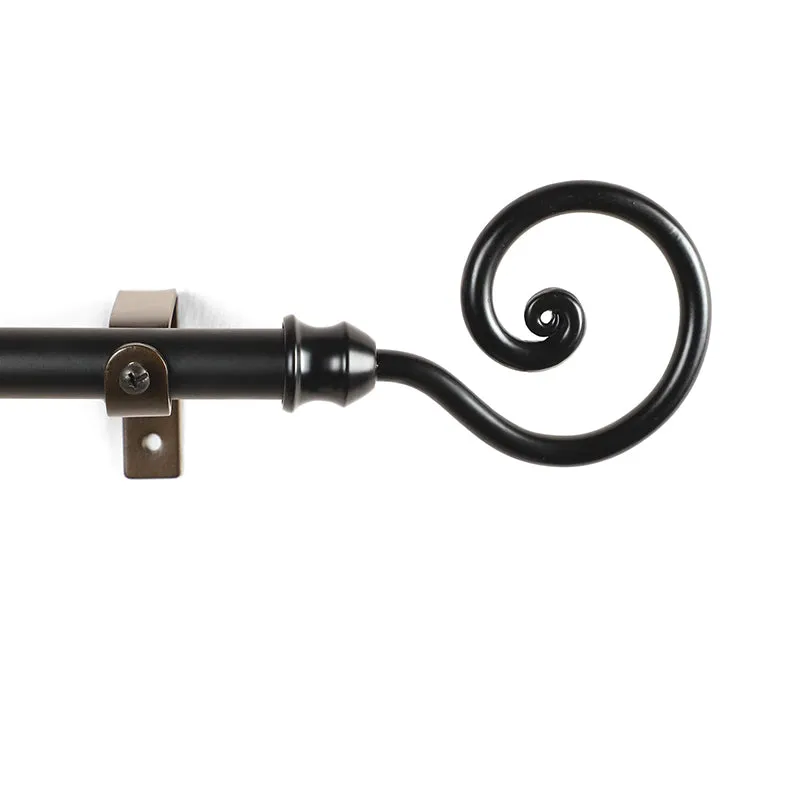 Glissara Extendable 1" Single Curtain Rods With Round Finial & Brackets (Black) media 3
